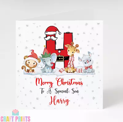 Personalised Initial Safari Animals Christmas Card Son Grandson Daughter Niece • £2.99