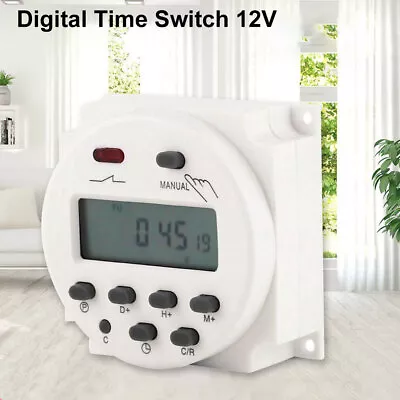 DC 12V 16A LCD Digital Timer Switch Electronic Power Programmable Time Relay UK • £8.92