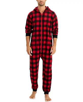 Family Pajamas Men's Bodysuit Size Large Red Buffalo Check Print Hooded • $29.99