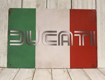 Ducati Motorcycles Tin Sign Metal Poster Italian Flag Logo Rustic Look 97 • $14.95