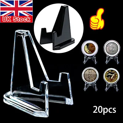 20X Plastic Coin Display Stand Clear Round Square Useful Case Capsules Holder UK • £3.56