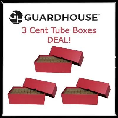 3 Cent Penny Coin Tube Storage Boxes RED Holds 50 Rolls Heavy Duty Long Term Top • $38.90