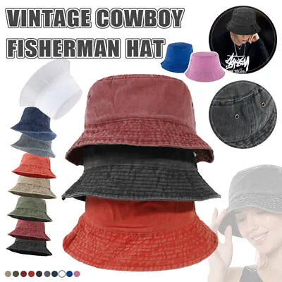 Washed Cotton Bucket Hat Unisex Outdoor Sports Camping Fisherman Cap Men Women • $11.25