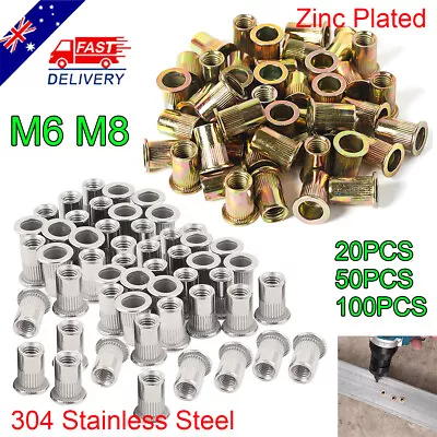 20-100pcs Rivet Nuts Flat Head Blind Nutsert Set M6 M8 Steel Threaded Insert Nut • $8.19