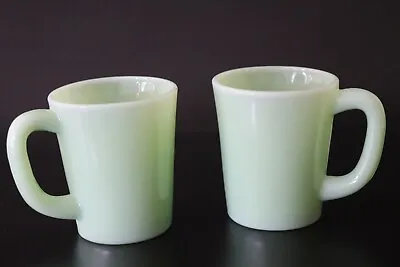 VTG Jadeite Green D Handled Coffee Mugs Cups Lot Of 2 Mid Century • $29.40