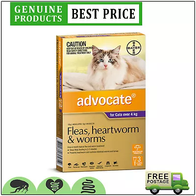 ADVOCATE Spot On Heartworm Worm And Flea Treatment For Cats 3 Doses All Sizes • $46.92