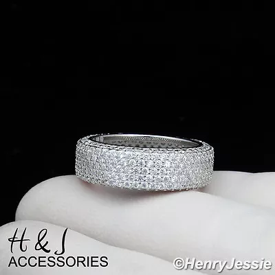 Men Women 925 Sterling Silver Full Icy Bling Cz Wedding Band Ring*sr69 • $36.99