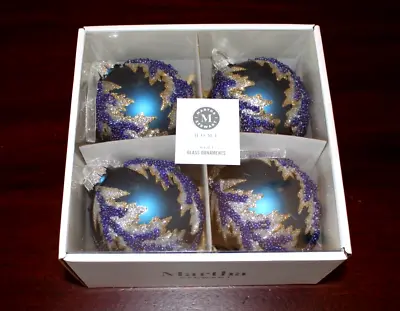 New Martha Stewart Glass Christmas Ornaments Set Of 4 Blue Fancy • $22.95