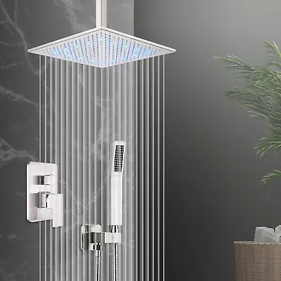 Luxury LED Shower Faucet Set System Rain Head Combo W/Mixer Valve Ceiling Mount • $89