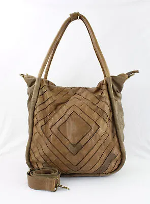 Monserat De Lucca Taupe Brown Patchwork Leather Benecio Shoulder Bag Tote • $41.65