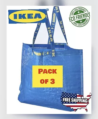 IKEA FRAKTA Shopping Bag Medium Blue 17 ¾x7x17 ¾  /10 Gallon 3 PACK • $9.88