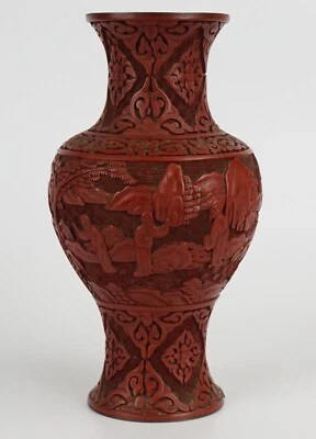 £18 • Buy Antique Chinese Bronze Based Cinnabar Lacquered Vase