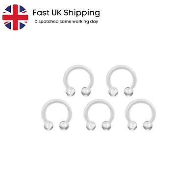 Invisible Clear Plastic Half Hoop Piercing. Nose Septum Beaded Curved Bar Pair. • £3.99