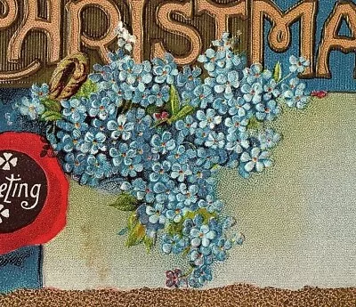 1917 Postcard Christmas Periwinkle Cluster Greetings Embossed Vtg Blue Gilt Gold • $9.50