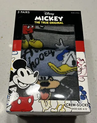 Mickey Mouse Crew Socks 3 Pair Size 6-12 The True Original Disney Gift Set • $8