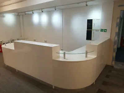 £1300 • Buy Reception Desk Curved Corners Units Glass Shelf Large Desk White High Gloss 