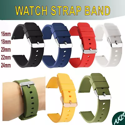 Watch Strap Band Silicone Rubber In 16mm 18mm 20mm 22mm 24mm Sport Quick Release • £3.72