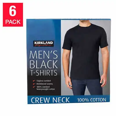  Kirkland Men's 6-pack Black 100% Cotton Crew Neck T-shirt FREE SHIPPING! • $30.97