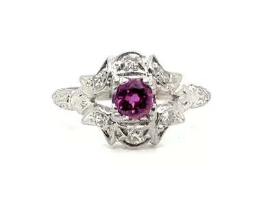 Art Deco Ruby Diamond Ring .50ct Platinum Antique Original 1920's Vintage • $985