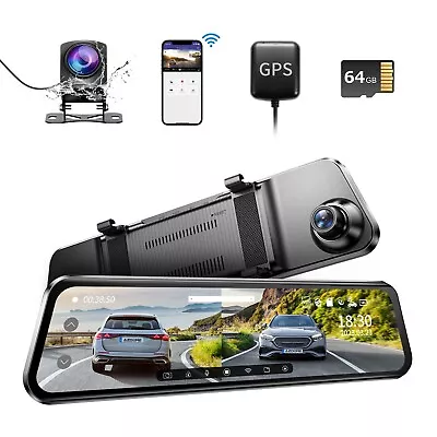 AZDOME 12  2.5K 1080P Front Rear Camera Mirror Dash Cam GPS Car DVR ＆ Free 64 TF • $99.99