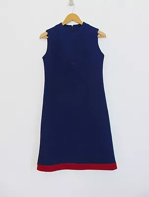 Vintage 60s Blue Crimplene Mod Scooter Shift Dress Size S 8/10 • £20