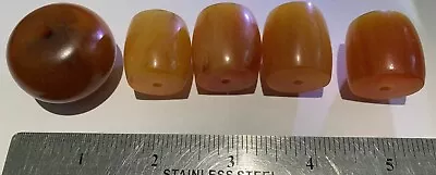 5 Vintage Bakelite Deco Large Beads.  Swirled Butterscotch Color. • $25