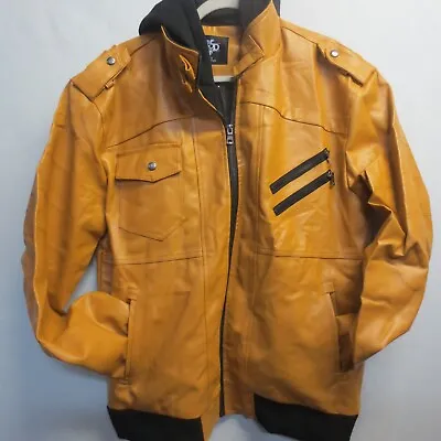 Hood Crew Men's Casual Stand Collar Motorcycle Bomber Jacket - GOLD/BLACK - XL • $44.99