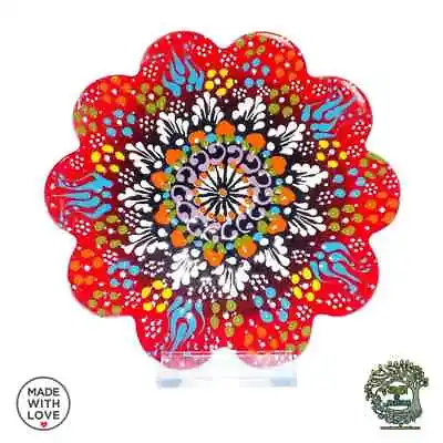 Red Flowers Hand Painted Ceramic Trivet 7   For Hot Pot Dishes Handmade Turkish • $19.50