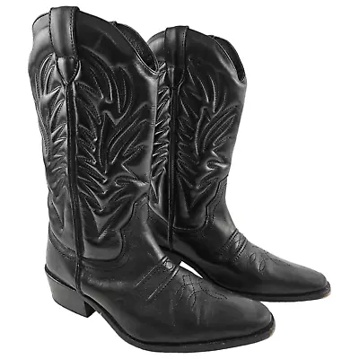 Gringos Mens Black Tall Leather Cowboy Western Boots Size UK 8 EU 42 US 9 • £65
