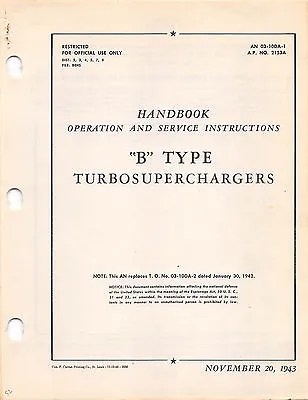 1944  B  Type Turbosuperchargers Operation & Service Flight Manual- CD • $24.99