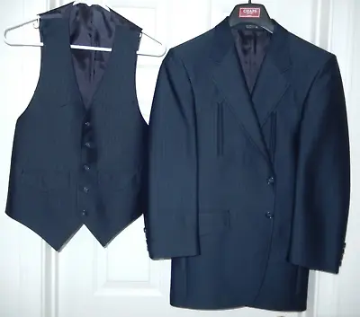 Shadow Sheen Country Western Style Sport Coat Blazer & Vest- 39 Navy Blue • $125