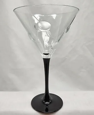 1 Etched MARTINI GLASS Raised Olive Toothpick Black Stem Design Cosmo Cocktail • $20.23