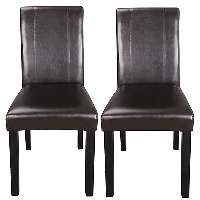 2PCS Durable Dining Room Chairs Formal Parson Chairs Leather Accent Solid Wood • $73.58