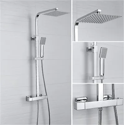 £64.20 • Buy Bathroom Thermostatic Exposed Shower Mixer Twin Head Large Square Bar Set Chrome