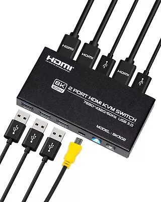 HDMI KVM Switch 2 Port 8K 60Hz KVM Switch 1 Monitors 2 Computers HDMI KVM Sel... • $45.57