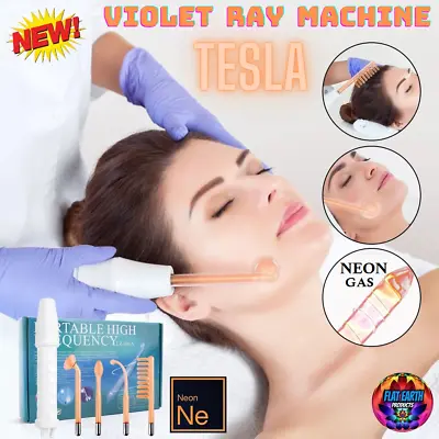 Neon Portable Violet Ray Hi-Frequency Plasma Tesla Machine Electrodes Skin Heal • $39.85