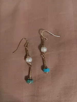 Pearl And Turquoise Earrings Vintage Dangle • $20