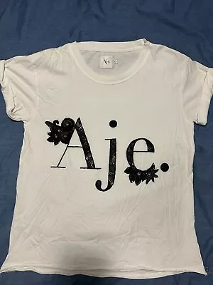 Aje White Tee With Black Embellishments Size XS • $60