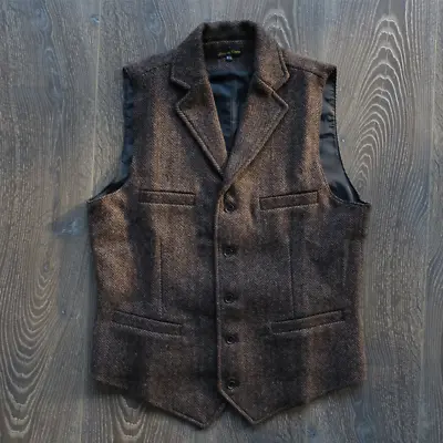 Mens Cashmere Blend Waistcoat Gilet Formal V-neck Suit Vest Tweed Vintage Slim • $44.03