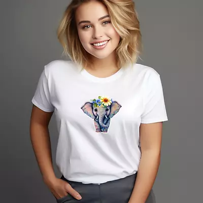 Ladies T-shirts Baby Elephant Designs White Regular Or Fitted Sizes • £11.99