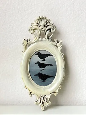 Vtg Ornate Italian Florentine Gilt Wood Frame W/ Raven Romance  Acrylic Painting • $55