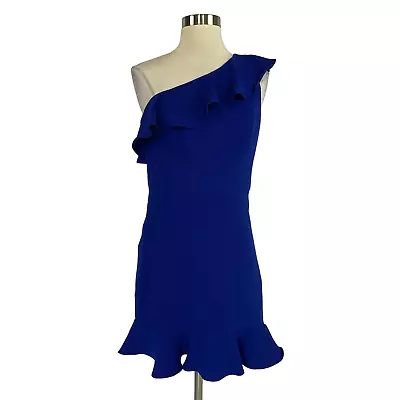 Aidan Mattox Women's Cocktail Dress Size 10 Blue Crepe One Shoulder Sheath • $59.99