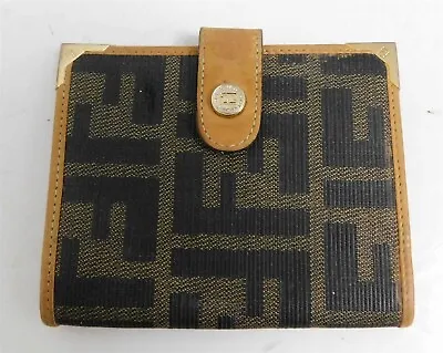 Fendi Vintage Tabacco FF Zucca Canvas Leather Credit Card Mini Wallet • $124.99