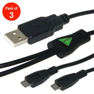 3x AMZER USB Male To Micro USB Dual Male 2 Male Y Adapter Splitter Converter • $10.45