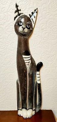 Cat 60cm Tall Hand Sculpted Wooden Sexy Cat Carving Beautiful Figurine Fairtrade • £15.99