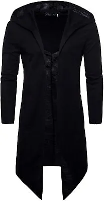 Men's Standard Fit Hooded Long Sleeve Irregular Open Front Cardigan Cape Bk XXL • $16.99