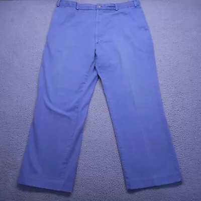 Vintage LL Bean Pants Mens 42x28 Blue Twill Flat Front Wide Leg Fit Slacks Chino • $18.77