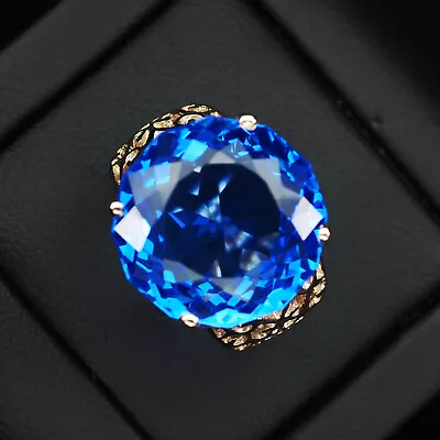 Gorgeous Topaz Swiss Blue 15.7Ct. 925 Sterling Silver Rose Gold Ring Size 6.5 • $24.99