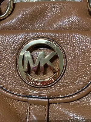 Michael Kors Fulton Brown Pebble Leather Satchel Shoulder Bag Logo Medallion EUC • $75