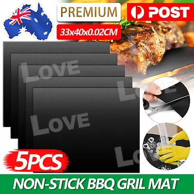 5pcs BBQ Grill Mat Reusable Bake Sheet Resistant Teflon Meat Barbecue Non-Stick • $11.85